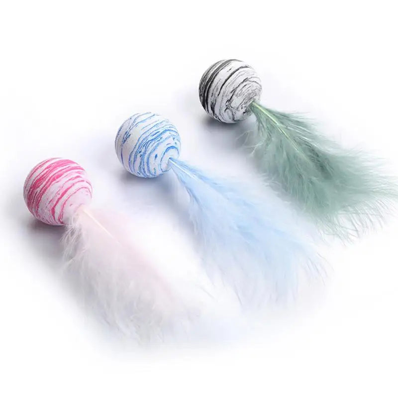 1pc Funny Cat Toy Star Ball Plus Feather EVA Material Light Foam Ball Throwing Toy Star Texture Ball Feather Toy For Dog Cat New