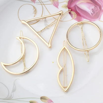 Fashion Alloy Hair Clips for Woman Girls Geometric Metal Hairband Moon Triangle Circle Hairgrip Barrettes Hair Accessories