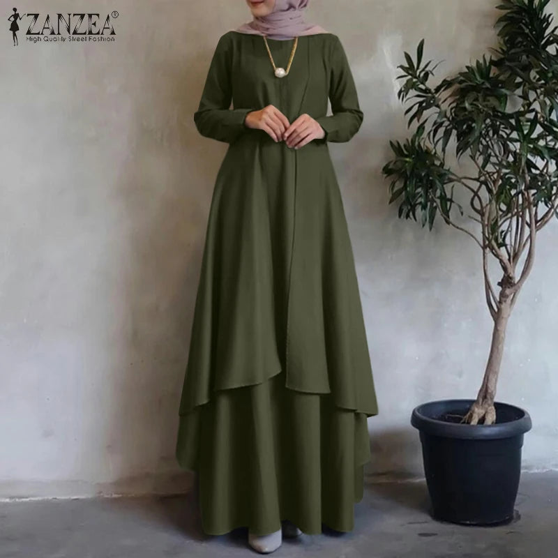 Muslim Kaftan Maxi Dresses ZANZEA Women Long Sleeve Irregular Hem Loose Long Dress Dubai Turkey Abaya Hijab Sundress