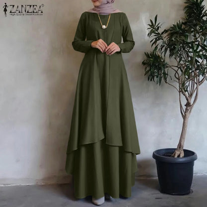 Muslim Kaftan Maxi Dresses ZANZEA Women Long Sleeve Irregular Hem Loose Long Dress Dubai Turkey Abaya Hijab Sundress