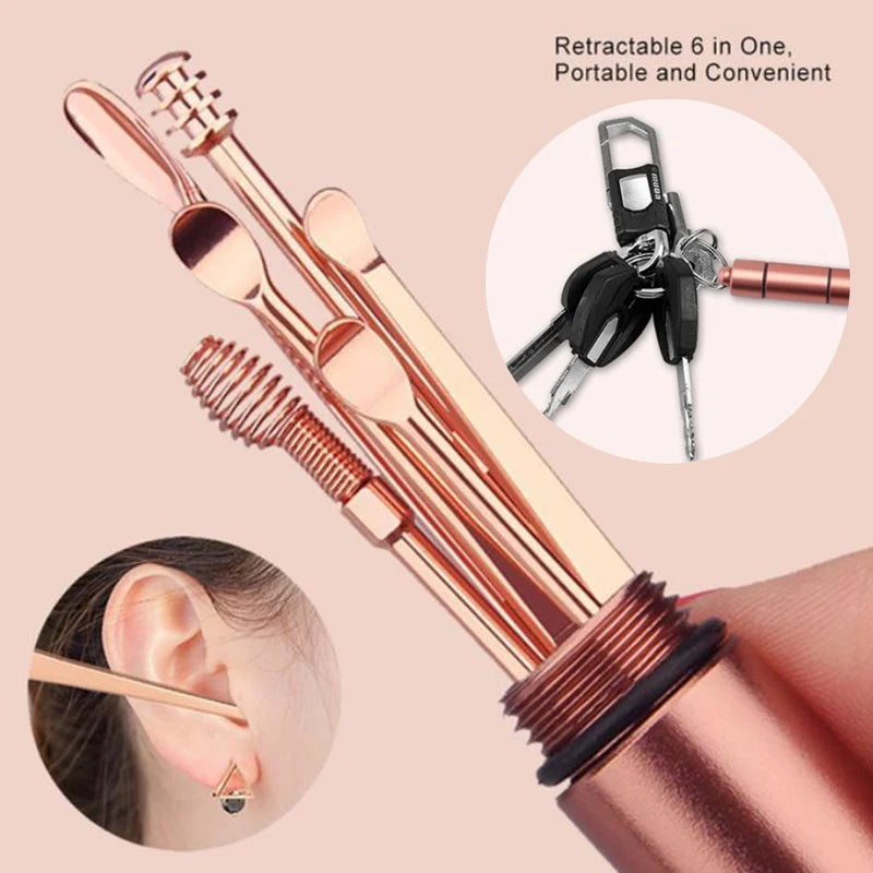 5/6Pcs/Set Stainless Steel Spiral Ear Pick Spoon Ear Wax Removal Cleaner Multifunction Portable Ear Pick Ear Care Beauty Tools