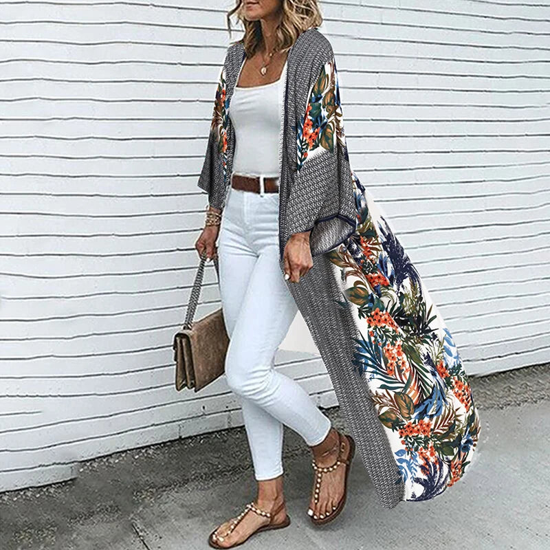 Bohemian Floral Printed Shirt Kimono ZANZEA Summer Beach Cardigan Women Open Front Long Sleeve Casual Blouse Vintage Long Tops