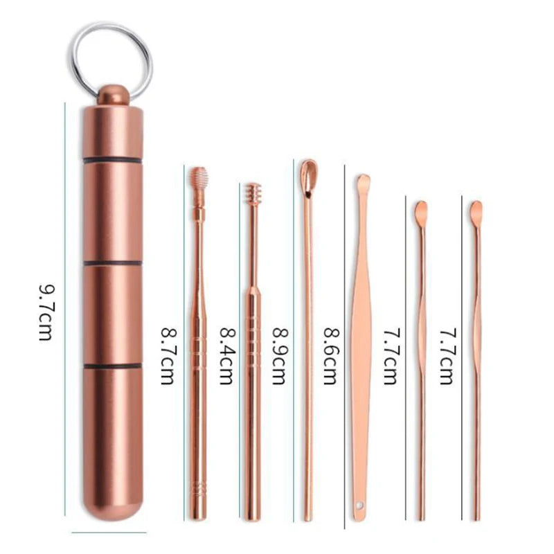 5/6Pcs/Set Stainless Steel Spiral Ear Pick Spoon Ear Wax Removal Cleaner Multifunction Portable Ear Pick Ear Care Beauty Tools