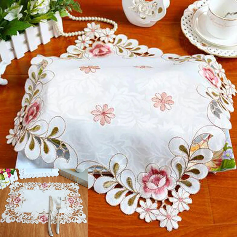HOT rose flower embroidery table place mat cloth pad cup Christmas coaster placemat coffee tea doily New year wedding kitchen