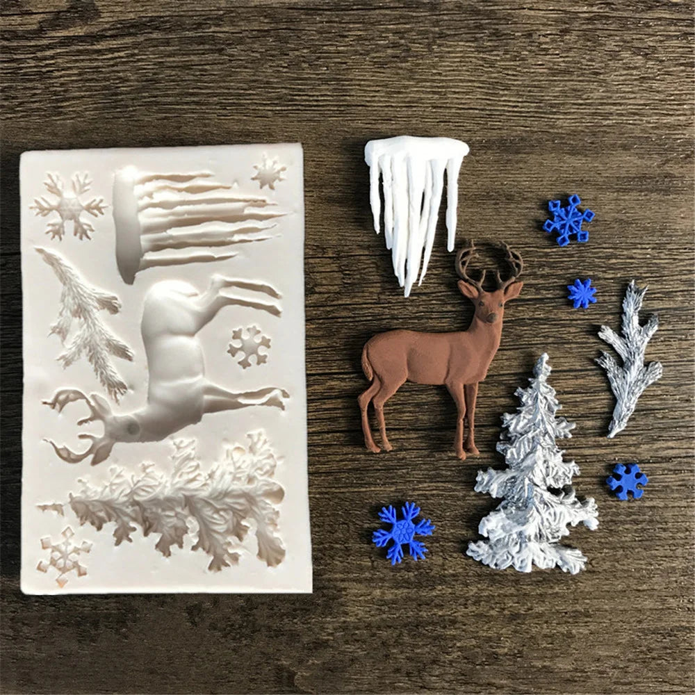 Aouke Christmas Elk Shaped Silicone Mold DIY Epoxy Christmas Series Cake Baking Decoration Chocolate Mold Elk Silicone Mold