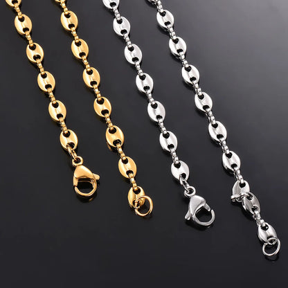 1 piece Stainless Steel Hip Hop Coffee Bean Chains Necklaces Pig Nose Chains Bracelets Punk Necklace