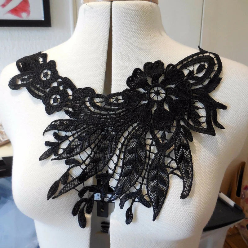 White Lace Fabric Dress Applique Motif Blouse Sewing Trims DIY Neckline Collar Costume Decoration Accessories