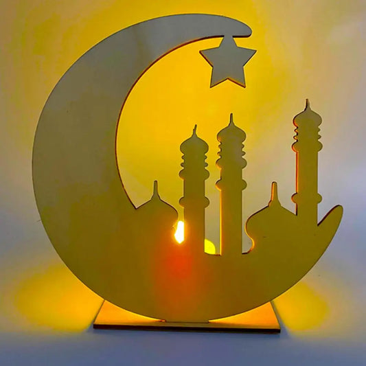 Eid Mubarak Decorations Muslim Wooden DIY LED Lamp For Home Decor Desktop Decoration Ornaments Muslim Ramadan Decoration