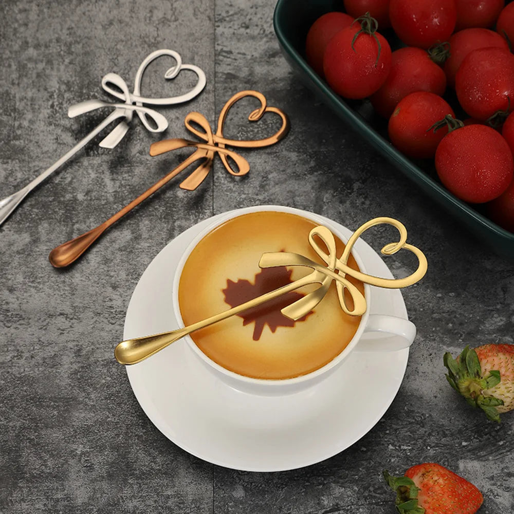 New Tea Coffee Mixing Spoon Mini Heart LOVE Spoon Long Handle Flatware Coffee Drinking Tools Kitchen Gadget Valentine's Day Gift