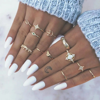Vintage Boho Finger Rings Set Moon Snake Crystal Midi Kunckle Ring For Women Wedding Party Jewelry Accessories