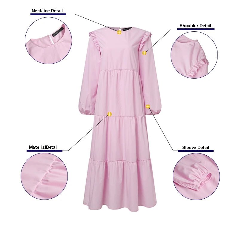 ZANZEA Long Sleeve Muslim Dresses Women Spring Dress Vintage Ruffles Dress Casual Abaya Hijab Dresses Vestido Long Maxi Dresses