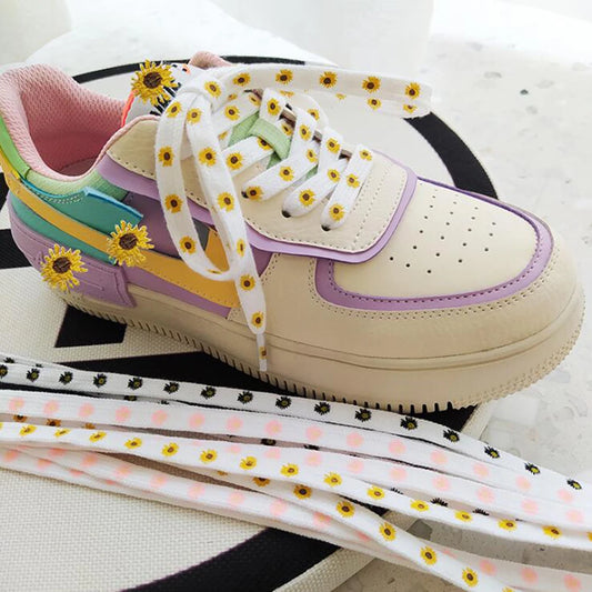 Little Daisies Shoelaces Cartoon Printing Fashion Unisex Flat Shoe laces High-top Canvas Sneakers Shoelace AF1 Sports Shoelaces