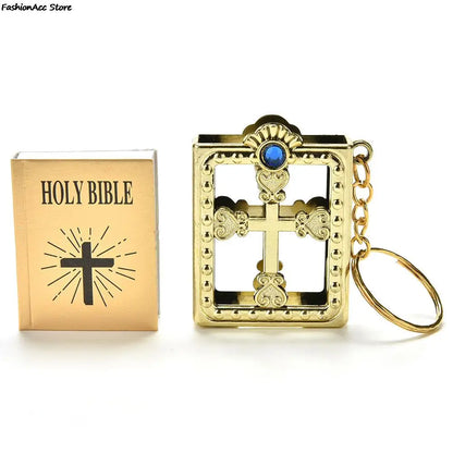 1Pc Mini Holy Bible Keychain English Religious Miniature Paper Spiritual Christian Jesus Cover Keyring Gift