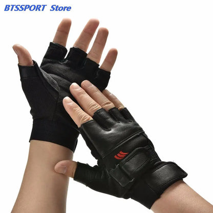 1Pair Men Black PU Leather Weight Lifting Gym Gloves Workout Wrist Wrap Sports Exercise Training Fitness Hot Sale