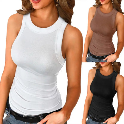 O Neck Summer Knit Top Sleeveless Women Sexy Basic T Shirt White Off Shoulder Ribbed Black Tank Top Casual