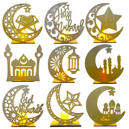 Eid Mubarak Decorations Muslim Wooden DIY LED Lamp For Home Decor Desktop Decoration Ornaments Muslim Ramadan Decoration