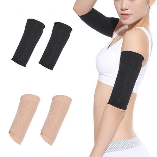 Elastic Compression Arm Warmers Female Men Slimming Calories Arm Sleeves Support Elbow Sock Massager Arm Wraps Solid Two Colors