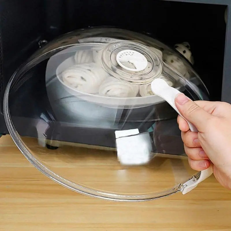 Microwave Oven Food Cover Heat Resistant Transparent Anti Sputtering Kitchen Cookware Parts Handle Reusable Airtight Food Covers