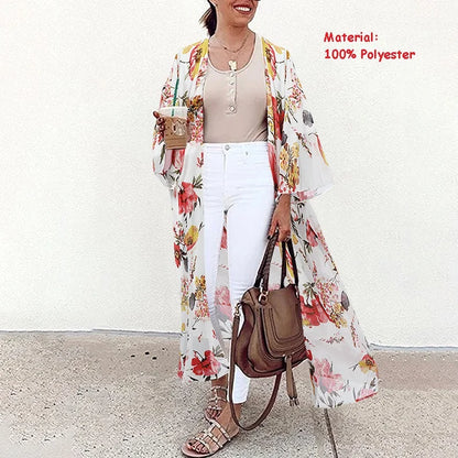 Bohemian Floral Printed Shirt Kimono ZANZEA Summer Beach Cardigan Women Open Front Long Sleeve Casual Blouse Vintage Long Tops