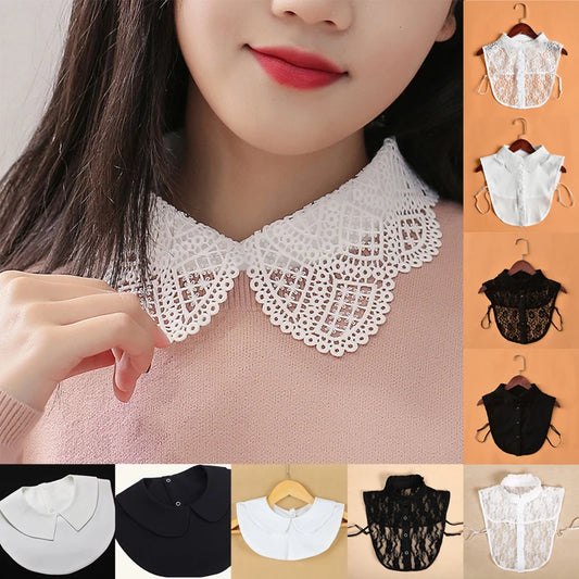 New Women White Fake Collar Detachable Cotton Lace Shirt Collar Ladies False Blouse Collar Half Shirt Lapel Clothes Accessories
