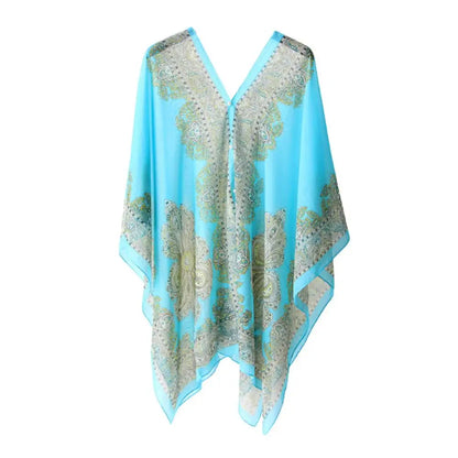 Women Scarf Shawl Summer Beach Bikini Cover Up Loose Chiffon Blouse Shawl Scarf with Buttons Sunscreen Comfortable Cover-Ups Hot