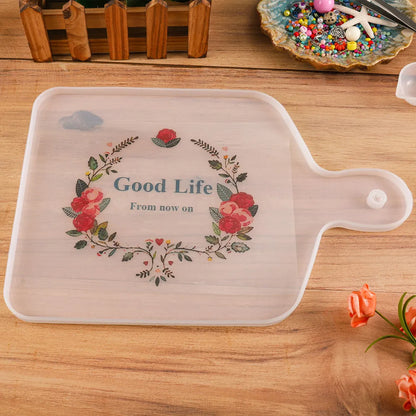 1Pcs Rectangle Round Handle Tray Epoxy Resin Mold Fruit Coaster Tray Silicone Mold For DIY Home Table Decoration Resin Crafts