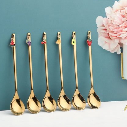 Creative Fruit Pendant Coffee Spoons Afternoon Teaspoon Mixing Stirring Spoon Dessert Spoon Table Decor Party Gift Kitchen Tool
