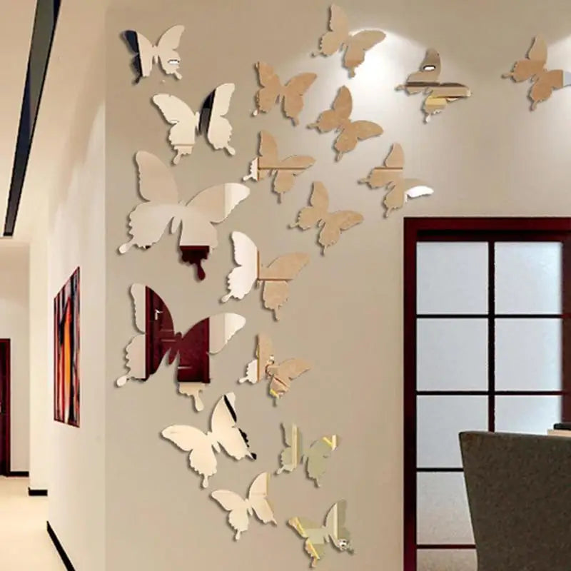 12Pcs/lot 3D Butterfly Mirror Wall Sticker Decal Wall Art Removable Wedding Decoration Kids Room Decoration Sticker