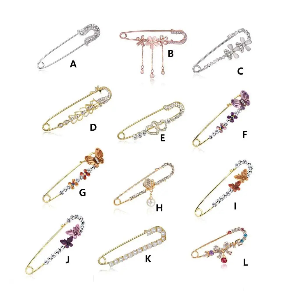 Fashion Pearl Pendant Charm Hijab Pins for Women Peacock Swan Butterfly Brooches Pin Safety pin Jewelry Accessories