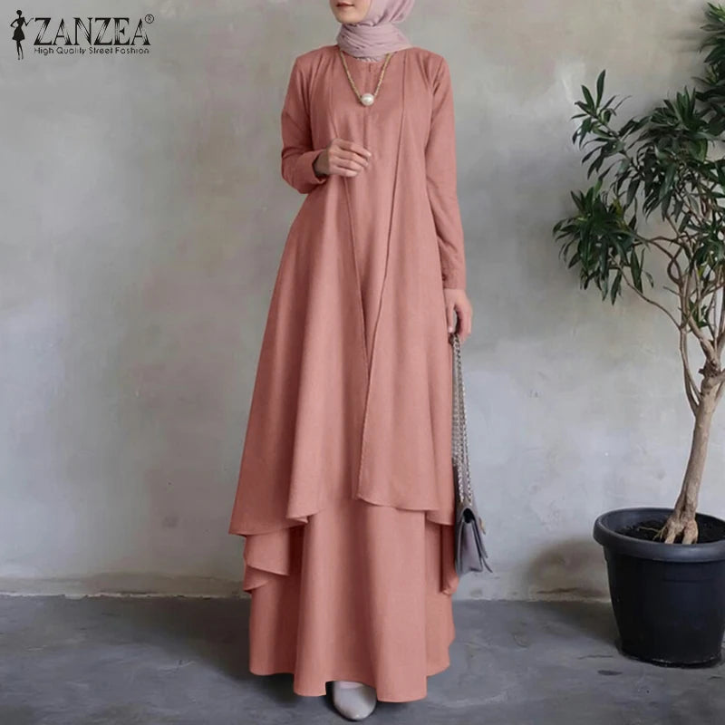 Muslim Kaftan Maxi Dresses ZANZEA Women Long Sleeve Irregular Hem Loose Long Dress Dubai Turkey Abaya Hijab Sundress