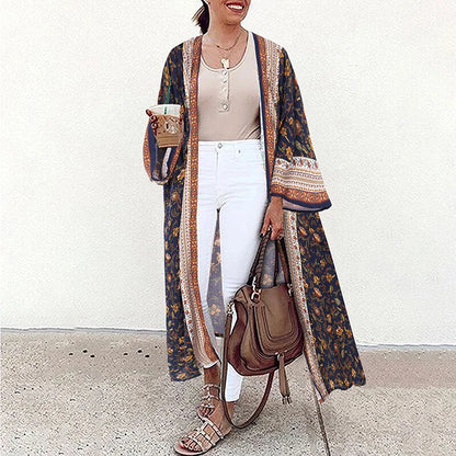 Bohemian Floral Printed Shirt Kimono ZANZEA Summer Beach Cardigan Women Open Front Long Sleeve Casual Blouse Vintage Long Tops