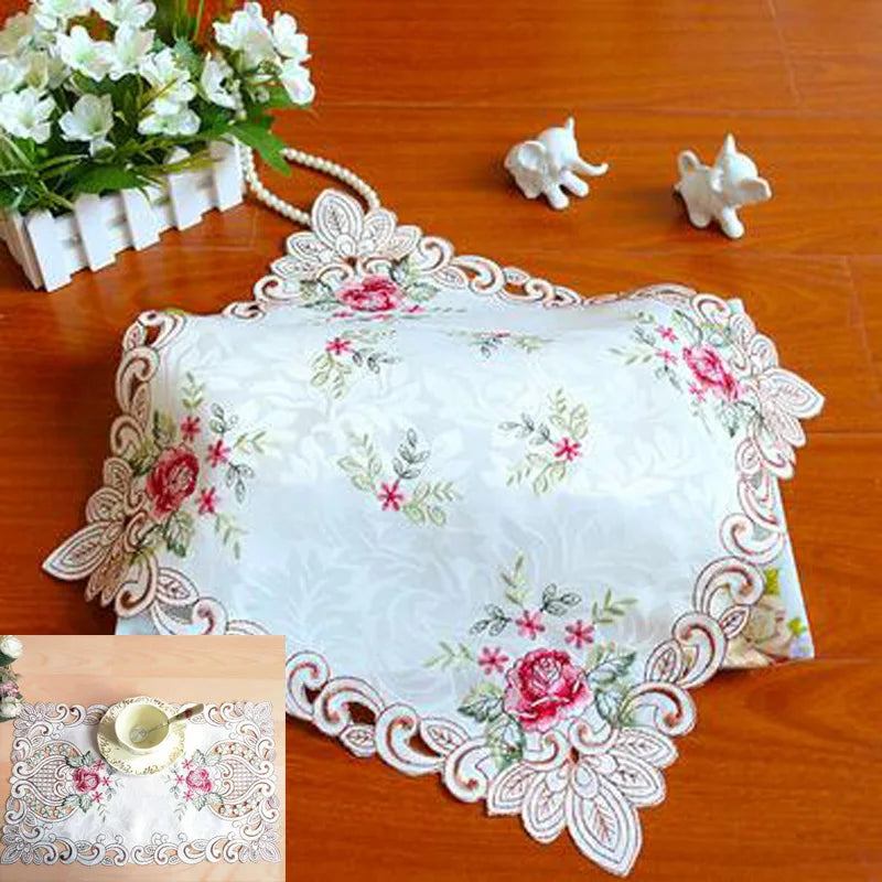 HOT rose flower embroidery table place mat cloth pad cup Christmas coaster placemat coffee tea doily New year wedding kitchen