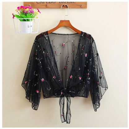 Women Long Sleeve Beach Cover Up Bathing Suit Swimsuit Floral Tops Cardigan Thin Coat Casual Party Outwear Blouse Cover Up
