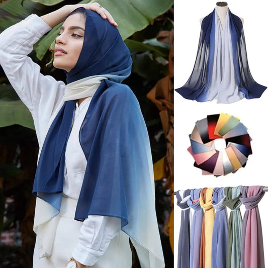 180*70cm Gradient Bubble Muslim Chiffon Hijab Scarf Women Fashion Islamic Arab Shawl Wrap Head Scarves Ready To Wear Headscarf