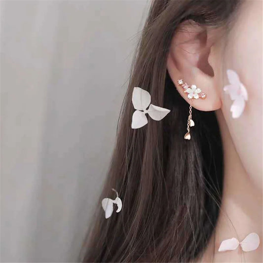 Sweet Pink Cherry Blossom Shell Drop Tassel Earrings for Women Girls Party Fashion Jewelry Gifts temperament flower earrings