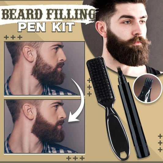 Beard Filling Pen Kit Barber Pencil With Brush Salon Facial Hair Engraving Styling Waterproof Eyebrow Tool Mustache Repair Shape