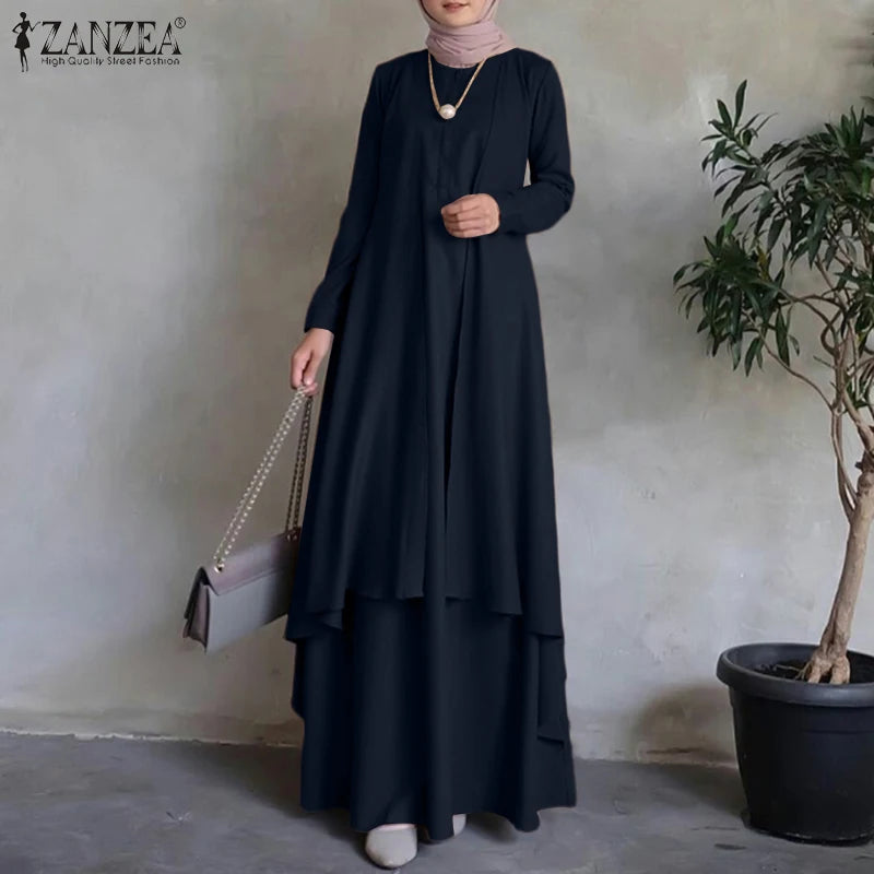 Muslim Kaftan Maxi Dresses ZANZEA Women Long Sleeve Irregular Hem Loose Long Dress Dubai Turkey Abaya Hijab Sundress