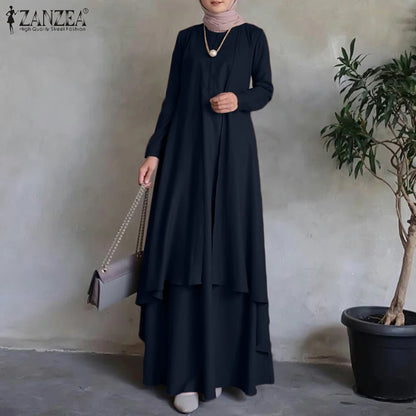 Muslim Kaftan Maxi Dresses ZANZEA Women Long Sleeve Irregular Hem Loose Long Dress Dubai Turkey Abaya Hijab Sundress