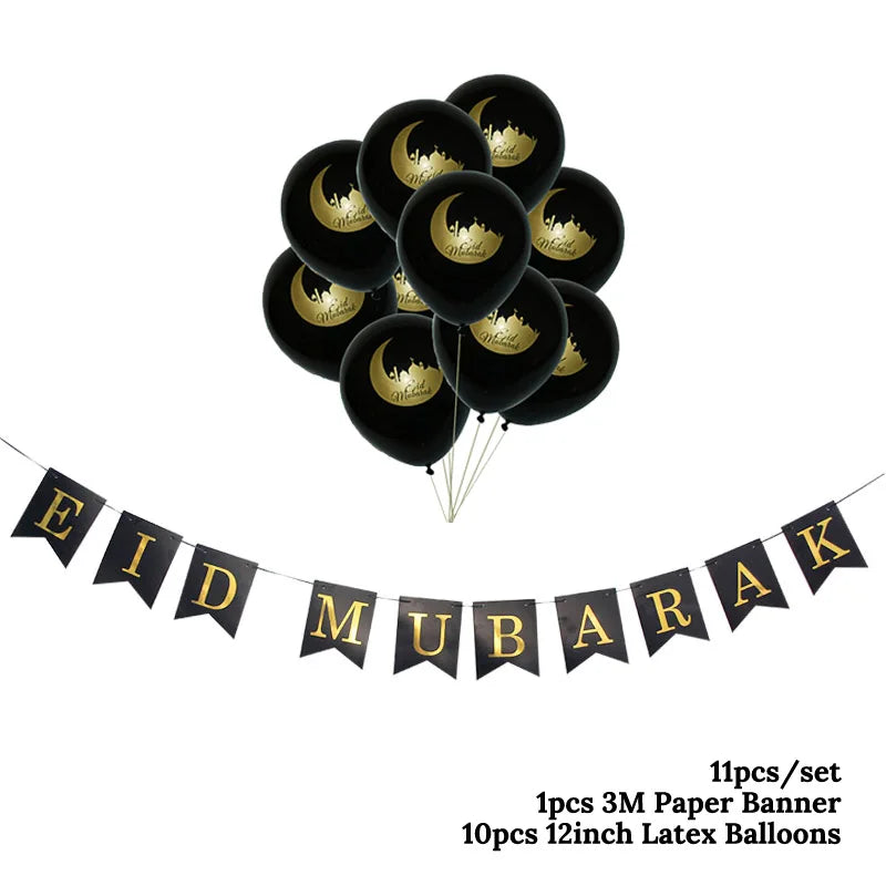 EID MUBARAK cup&plate Ramadan kareem With eid ramadan banner Home decoration Islam element balloon kit moon&star mosque