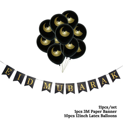 EID MUBARAK cup&plate Ramadan kareem With eid ramadan banner Home decoration Islam element balloon kit moon&star mosque