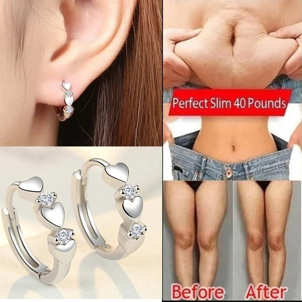 Love Shape Weight Loss Earrings 925 Pure Silver Cubic Zirconia Magnetic Therapy Thin Earrings Chakra Burning Fat Health Jewelry