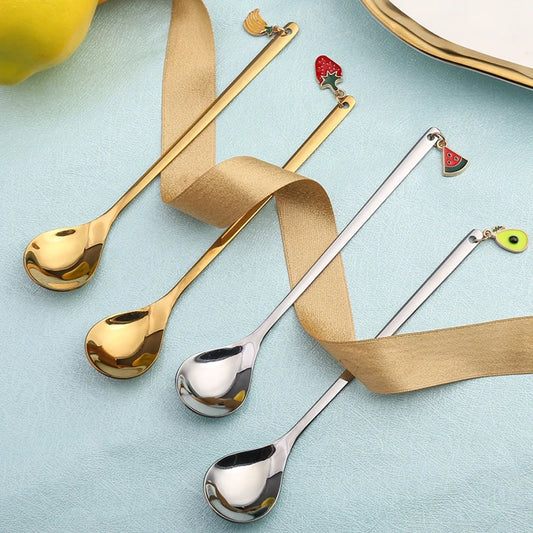Creative Fruit Pendant Coffee Spoons Afternoon Teaspoon Mixing Stirring Spoon Dessert Spoon Table Decor Party Gift Kitchen Tool