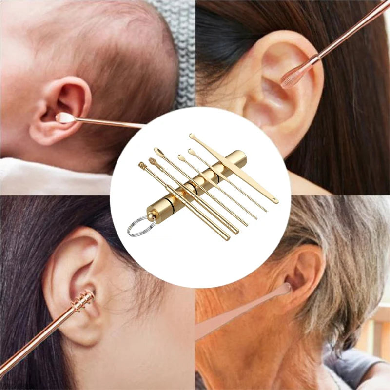 5/6Pcs/Set Stainless Steel Spiral Ear Pick Spoon Ear Wax Removal Cleaner Multifunction Portable Ear Pick Ear Care Beauty Tools