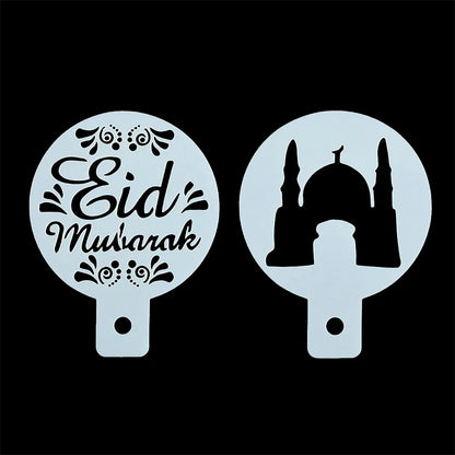 8pcs PET Eid Mubarak Coffee Spray Stencils Cookie Biscuit Cake Mold Ramadan Mubarak Muslim Islamic Festival Party DIY Decoration
