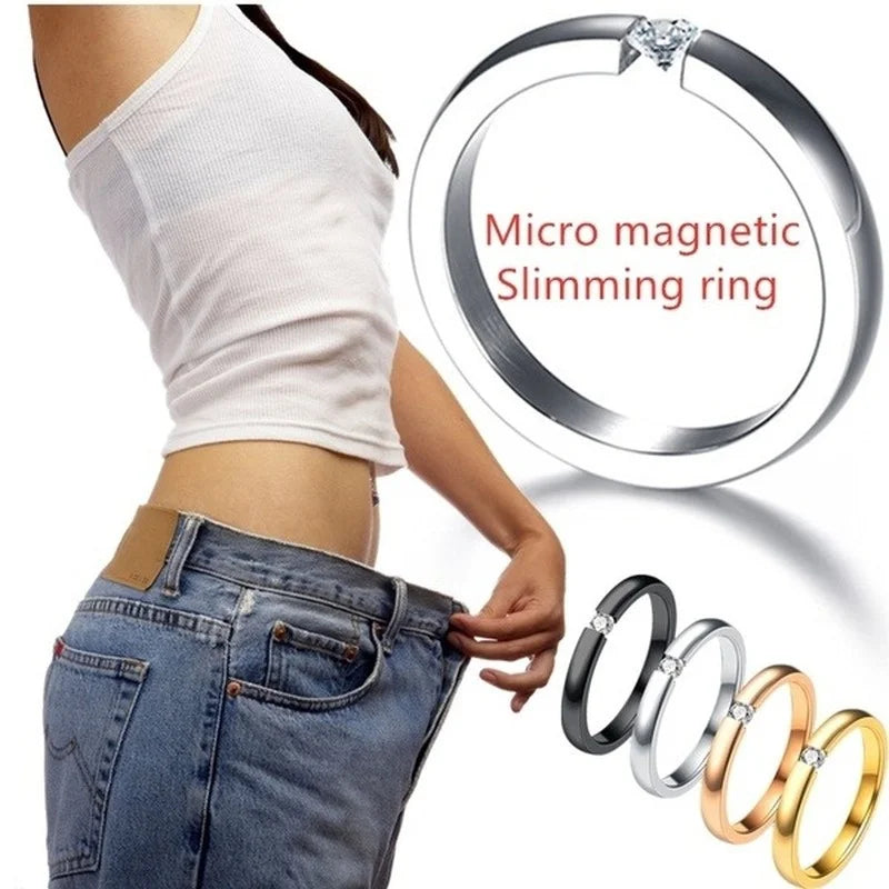 4 Colors Simple High Polished Stainless Steel Cubic Zirconia Stone Lose Weight Rings for Woman