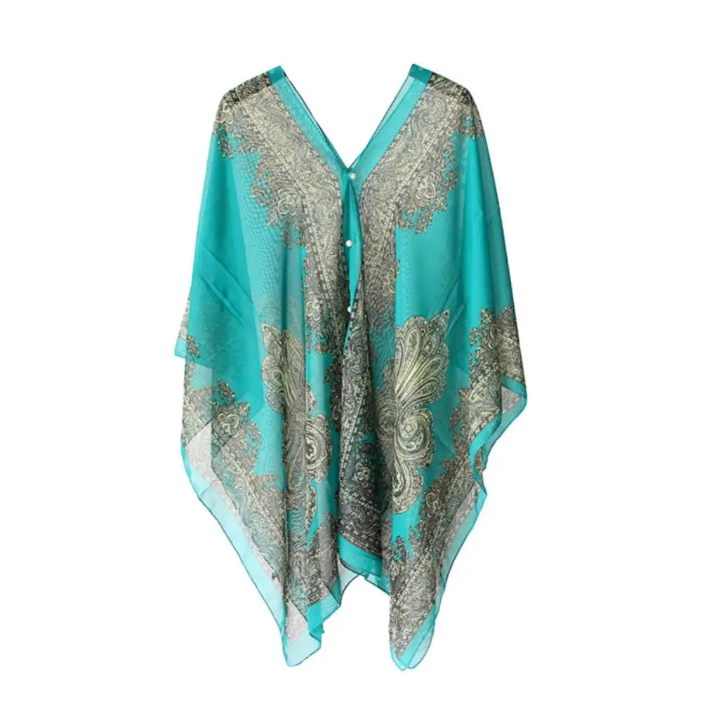 Women Scarf Shawl Summer Beach Bikini Cover Up Loose Chiffon Blouse Shawl Scarf with Buttons Sunscreen Comfortable Cover-Ups Hot