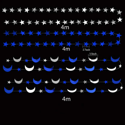 Eid Mubarak Decoration 4M Gold Silver Star Moon Shape Paper Garlands Wedding Birthday Event Party DIY Decorations Ramadan Kareem