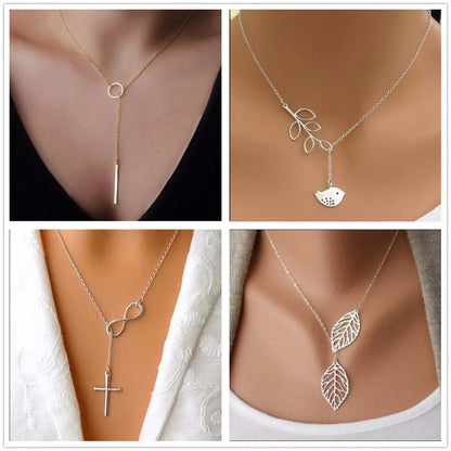 NK609+ Hot Selling New Punk Minimalist Infinity Luck 8 Cross Leaf Pendants Necklaces For Women Jewelry Clavicle Chain Collier