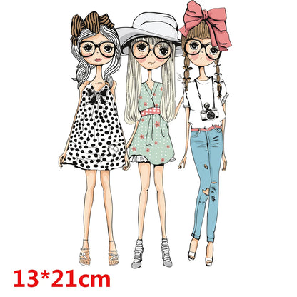 HOT Beautiful Girls Shape Heat Transfer Stickers A-level Washable Iron On Applique For T-shirt Dresses DIY Clothes Decoration