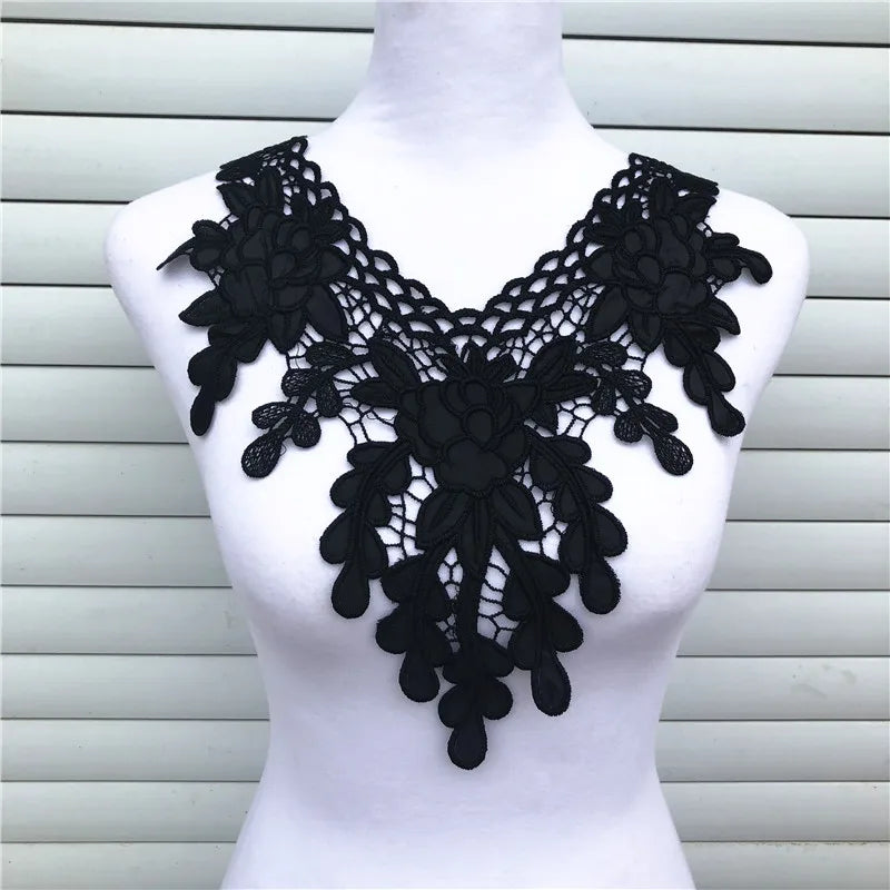 1Pcs Black Fine Venise Lace Fabric Dress Applique Blouse Sewing Trims DIY Neckline Collar Costume Decoration Accessories